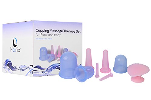 Moonia Body & Face Cupping Massage Therapy Set | 7 Food Grade Silicone Suction Cups For Toning, Pains, Contour | Erase Wrinkles, Reduce Cellulite, Improve Circulation + FREE Exfoliating Brush