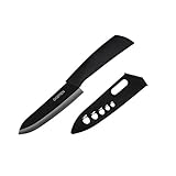 Ceramic Chef Knife, 6 inch Utility Kitchen Knife with Non-Slip Handle for Fruits, Vegetables and Meat - Sharp Blade, Eco Friendly, Black (6 inch)
