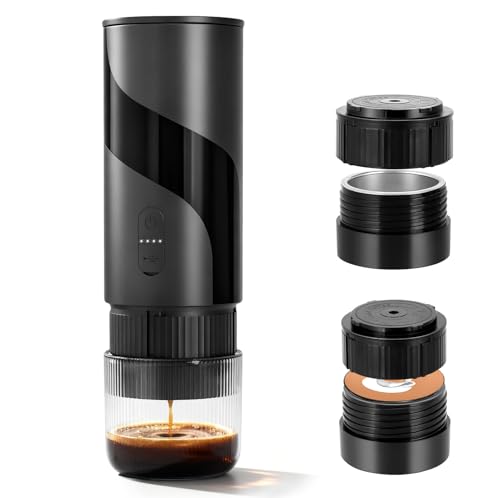 Travel Coffee Maker Compatible with 3.5 x 2.8 cm Capsules and Ground Coffee, 3 in 1 Portable Coffee Machine with 100 ml Water Tank, Capsule Coffee Maker for Espresso 20Bar Refillable