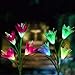 XJEXPO Solar Flower Lights,Solar Garden Stake Lights Outdoor with 8 Lily Flowers,Multi-Color Changing LED Solar Decorative Lights Garden,Patio,Backyard(Purple & White) 2 Pack