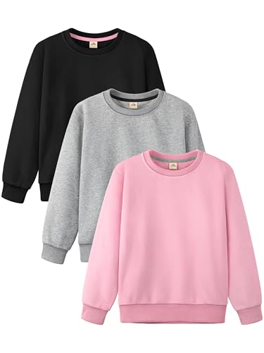 Aocku 3 Pack Girls Sweatshirt Fleece Cotton Kids Sweatshirts Soft Crewneck Pullover Kids Clothing Girls Long Sleeve Shirts