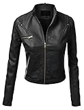 J.TOMSON Women's Faux Leather PU Moto Zip Up Jacket