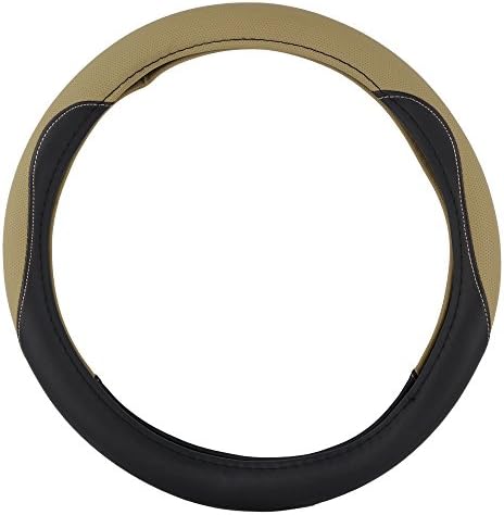 KM World Beige 14.5-15 Inch PU Leather Steering Wheel Cover With Precise Hand Placements, Fits Ford F150/F250