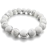 Men,Women's 10mm 12mm Bracelet Link Wrist Energy Stone White Howlite Turquoise Buddha Mala Beads Elastic