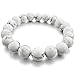 INBLUE Women,Men's 10mm 12mm Energy Bracelet Link Wrist Energy Stone White Simulated Howlite Turquoise Buddha Mala Bead Elastic