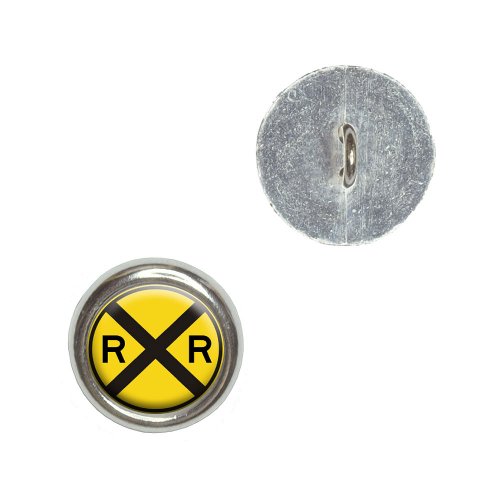 Railroad crossing Traffic Sign - Train Metal Craft Sewing Novelty Buttons - Set of 4