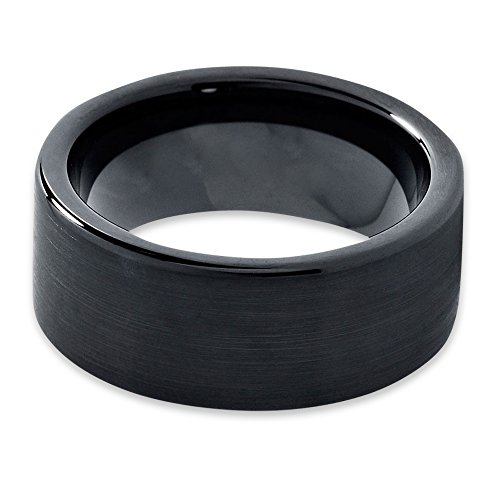 Charming Jewelers Tungsten Wedding Band Ring Black 9mm Men Women Comfort Fit Flat Cut Brushed Polished Size 8.5