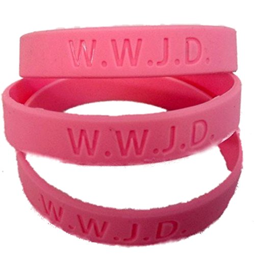 12 W.W.J.D. Silicone Wrist bands WWJD 1 dozen Pink