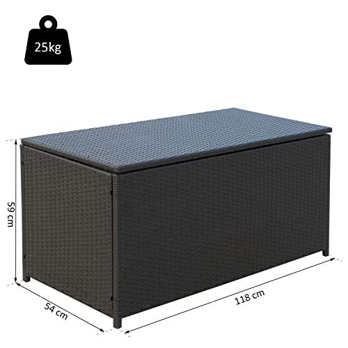 Outsunny Kissenbox Auflagenbox Gartenbox Polyrattan Garten Metall Braun L118 x B54 x H59cm – Bild 7