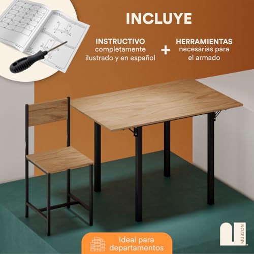 MUBSON Comedor 2 en 1 con 4 Sillas. Comedor Colapsable Ponce con Superficie de 120x78 cm. Mesa Plegable para 2 o 4 Personas. Mesa para Cocina, Hogar o Terraza. Antecomedor. Dining Table (Beige)