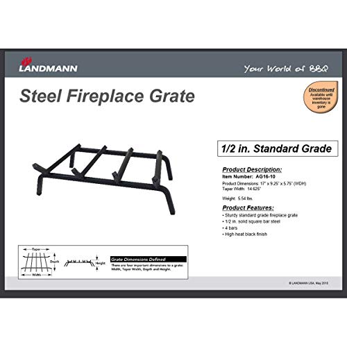 Landmann LAN-AG16-10 0.5 Inch 4 Bar Standard Grade Steel Fireplace Grate, Black