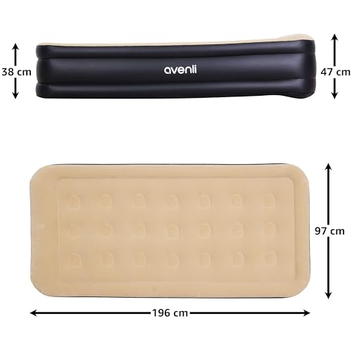 AVENLI Matelas Gonflable 1 Place 196x97x47 cm, Lit Gonflable Autogonflant 1 Personne avec Pompe Électrique Intégrée, Matelas pour Camping & Lit d'Appoint, Coil-Beam, Beige