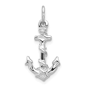 14k White Gold Nautical Anchor Charm Pendant - 20.2x14mm, Solid 3D Polished, .7 Grams, No Chain Included - View #9