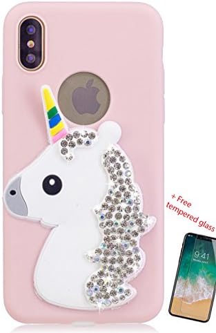 My Gadget Shops iPhone X Unicorn Case Diamond Slim Dual Layer (Hard PC Shell + Soft TPU) Exact Fit iPhone X \ iPhone 10 + Tampered Glass FREE GIFT (Pink)