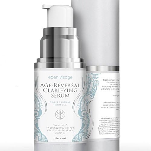 Eden Visage Anti Aging Serum for face. Contains Organic Vitamin C 20% Hyaluronic Acid & Retinol. Reduces Wrinkles & Dark Patches & Acne Scars 1oz