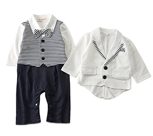 AvaCostume Baby Boys Stripe Jumpsuit Rompers 2Pcs Gentleman Formal Suit