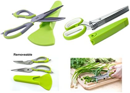 5 Blade Herb Scissors &amp; Multi-Purpose Kitchen Shears Combo Pack