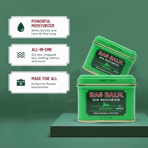 Bag Balm Vermont's Original Skin Moisturizer - Full Body Hydrating Skin Care: Dry Hands, Lips, Face, Feet & More - Unscented, Cruelty & Paraben Free - Day & Night, Men & Women (4oz Tin, Made in USA)