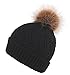 Arctic Paw Women's Weave Knit Beanie with Faux Fur Pompom, Black