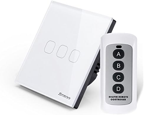 SESOO Touch Wall Switch 3 Gang 1 Way RF433 Remote Control Light Switch Crystal Glass Switch Panel