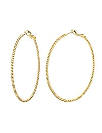 Pendientes de aro grandes para mujer de plata de ley chapados en oro blanco de 14 quilates (oro blanco y oro rosa) de 1.969 in, 2.362 in, 2.756 in, estilo espiral, aros de aro trenzados, regalo valioso para niñas