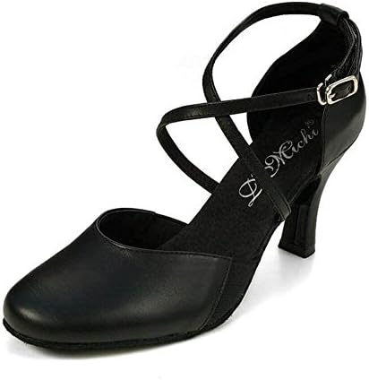 Dimichi Womens "SASHA" Leather Close-Toe Ballroom Shoe, Black, 7.5 M US