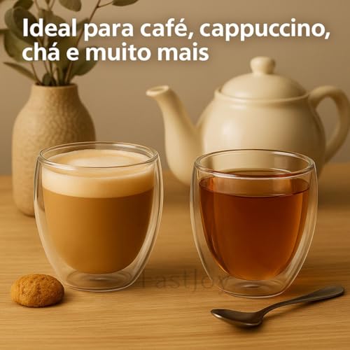 Copo de Vidro Duplo para Café 250ml Conjunto com 2 Peças Isolamento Térmico e Design Moderno Premium