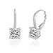 Sterling Silver Square Cubic Zirconia Leverback Earring Bridal (White Gold)