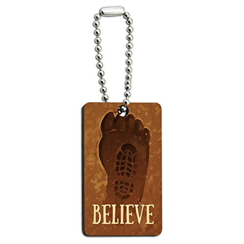 Bigfoot Sasquatch Believe Foot Print Wood Wooden Rectangle Keychain Key Ring