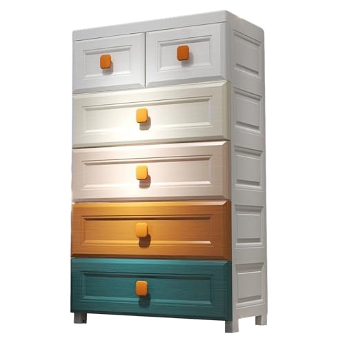 Beauenty Plastic Drawer Storage Cabinet, 5 Layers Toys Clothes Storage Organizer with Wheels, Storage Cabinet of Drawers for Living Room, Bedroom, Bathroom, Kitchen (Colourful-2& Small Drawer)