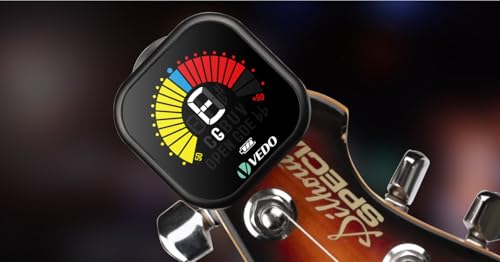 VEDO Afinador Recarregável para Violão, Guitarra, Baixo e Ukulele - Display LCD de Alta Precisão, Sintonizador Cromático Clip-On com Bateria de Longa Duração e Cabo USB Tipo-C