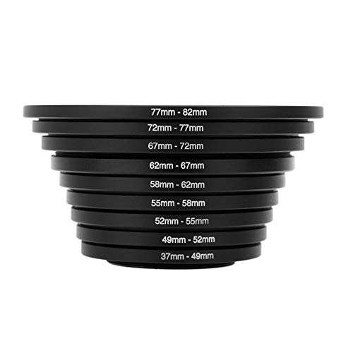 Coersd 9pcs 37-49-52-55-58-62-67-72-77-82 mm Lens Step Up Filter Ring Set Kit as Hood Holder