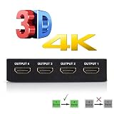 4K HDMI Splitter - 1 Input Device to 4 Displays by Ditching Extra Cable Boxes - Powerful Signal Transfer Up to 65ft - Record & Stream Games from PS4, Xbox One & More