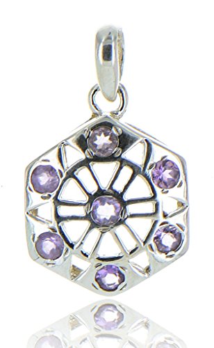 925 Sterling Silver Hexagon Filigree Purple Amethyst Pendant Gemstone ChicBahar