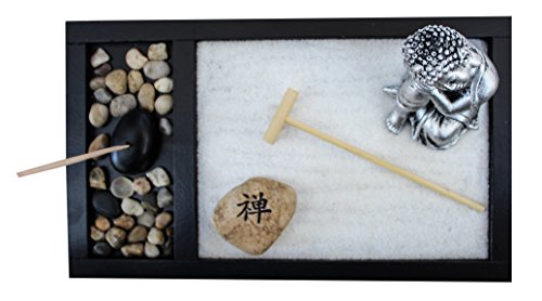 Royal Brands Zen Garden Deluxe Desk Meditation Garden - Buddha Statue, Rake-Sand-Rocks & Incense Holder with Incense - Peace & Tranquility
