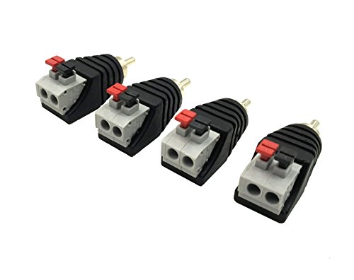 Poyiccot Speaker Phono RCA Male to AV 2 Screw Terminal Female Video Audio Spring Press Type Balun for CCTV(4-Pack) (RCA Male)