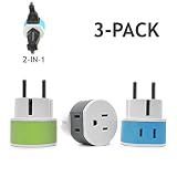 Germany, France, Schuko Power Plug Adapter by OREI with 2 USA Inputs - Travel 3 Pack- Type E/F (US-9) Safe Grounded Use with Cell Phones, Laptop, Camera Chargers, CPAP, and More