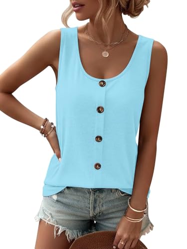 TICTICMIMI Women Tank Tops Buttons Sleeveless Summer Scoop Neck Shirt at Amazon