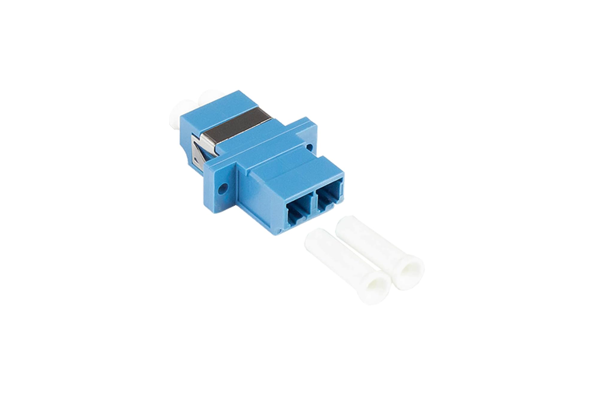 Good Connections LWL Duplex Coupling - LC (UPC) to LC (UPC) - for OS2 Cables - Single Mode - Plastic Housing with Flange - Ceramic Sleeve - Blue