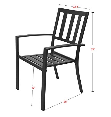 EMERIT Patio Wrought Metal Indoor Outdoor Stackable Dining Arm Chairs Set of 2,Black