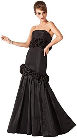 StarGirl Custom Made Womens Trumpet Mermaid Strapless Floor-Length Taffeta Evening Dress With Flower(s) Black Custome Made