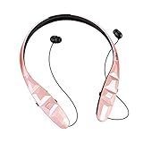 Bluetooth Headphones, DolTech Wireless Neckband Headset Sports Sweatproof Earbuds Stereo Earphones with Mic Hands-free for iPhone Android Device (970S Rose Gold)