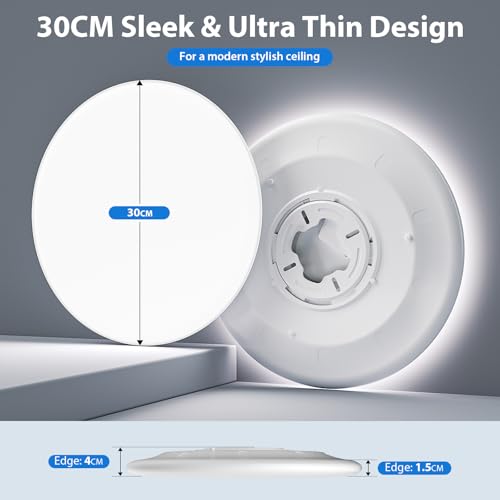 Swoieltr LED Ceiling Lamp 24W 2800 Lumens Waterproof IP54 6500K Ultra Thin Ceiling Lamp Suitable for Bathrooms, Living Rooms, Kitchens, Bedrooms and Offices.