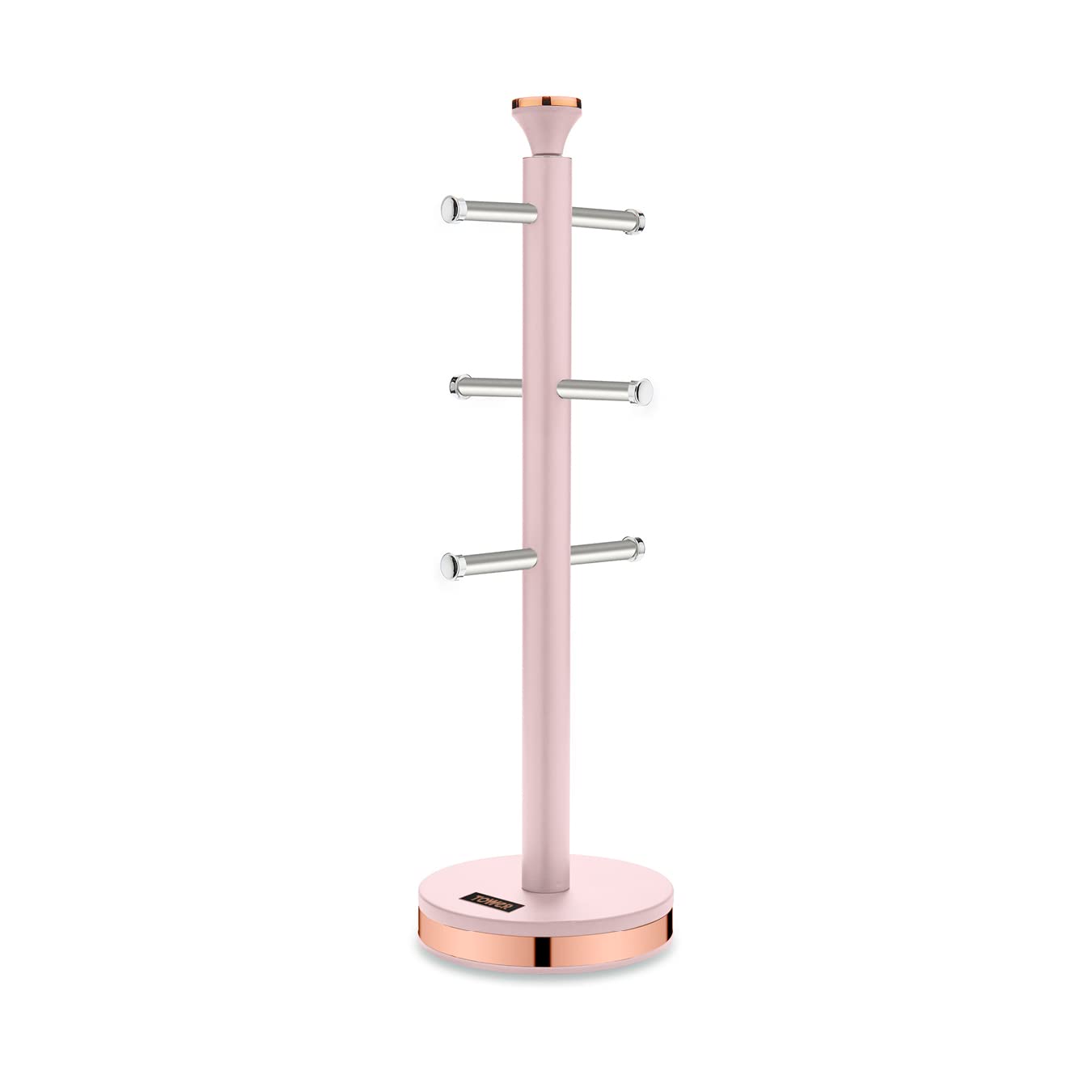 Tower Cavaletto Mug Tree with Stainless Steel Stoppers, Soft Underliner, Marshmallow Pink and Rose Gold