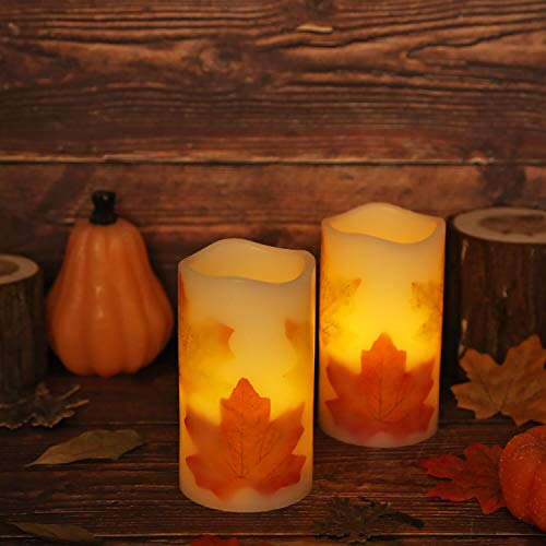 Greluna Flameless Maple Leaf Candles, Fall Flameless Candles with Timer