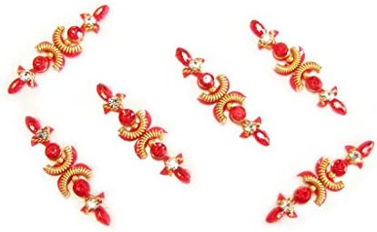 Bright Red Gold Crystal Bindi Indian Tribal Body Sticker Jewelry