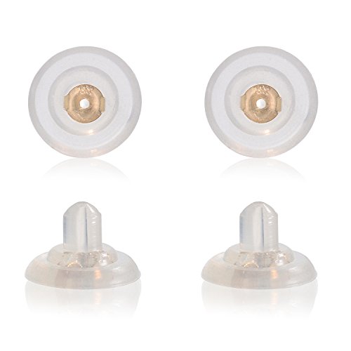 Universal EZback Earring Backs Soft Clear Silicone and 14k Yellow Gold Large 2 Pairs