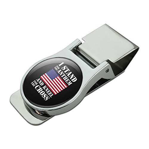 I Stand For The Flag Kneel Cross USA American Flag Patriotic Satin Chrome Plated Metal Money Clip