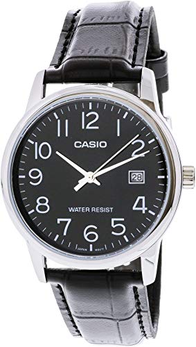 Casio #MTP-V002L-1B Men's Standard Analog Leather Band Easy Reader Day Date Watch