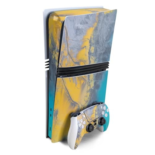 Gaming Skin Compatible with Sony PlayStation 5 PS5 Pro Bundle - Yellow Spill -…